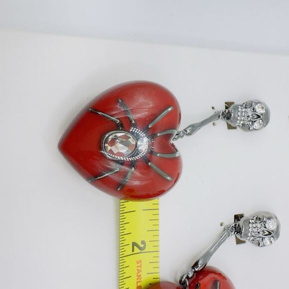 ZARA Halloween Earrings Red Lucite Gothic Heart Spider Crystal Drop Dangle NEW - Picture 4 of 8